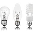 Five Lightbuls with Reflection Isolated on White. Golf Ball, Normal, Candle type and two Saver Light Bulbs